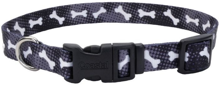 Coastal Pet Styles Nylon Adjustable Dog Collar Black Bones 1INCH W x 18-26 INCH  L