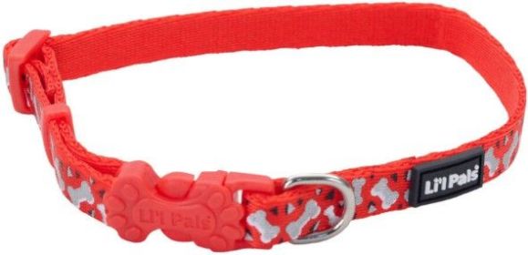 Li'L Pals Reflective Collar (Color: Red with Bones)